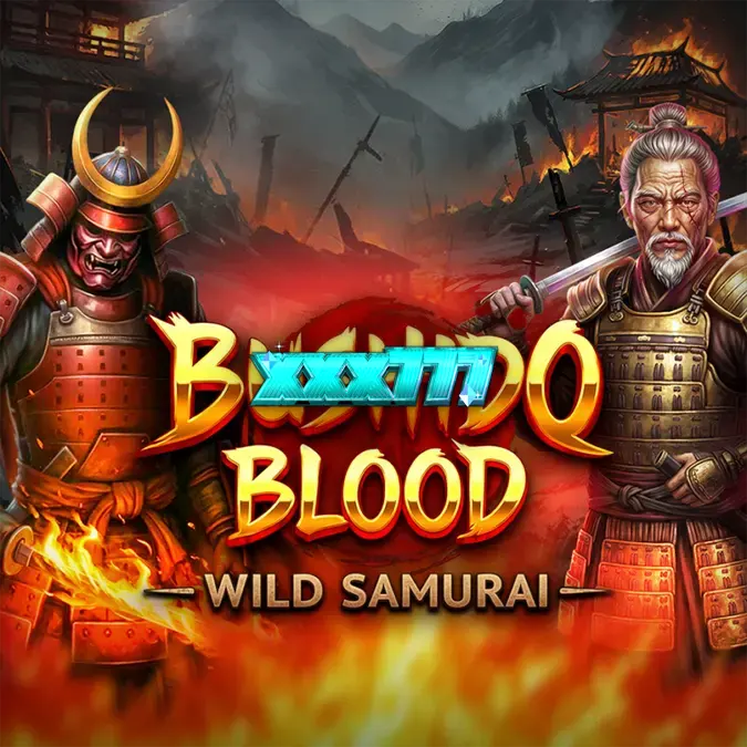 Tampilan visual slot Bushido Blood dengan tema samurai dan latar belakang pegunungan Jepang.